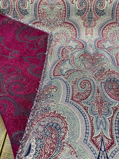 Robert Allen Shahmin Beet Chenille Fabric - Damask, Purple Lavender Beige With Hints Of Blue, 57" Width (1 Yard)