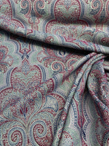 Robert Allen Shahmin Beet Chenille Fabric - Damask, Purple Lavender Beige With Hints Of Blue, 57" Width (1 Yard)