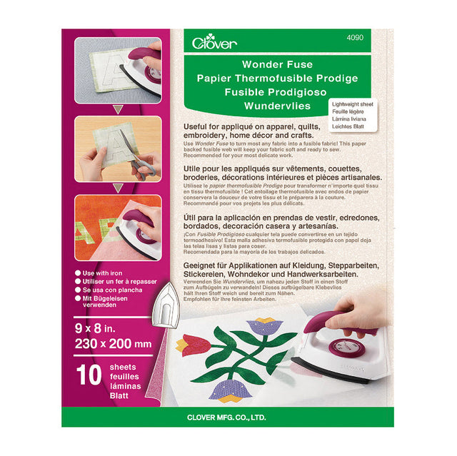 Clover Wonder Fuse Sheet - Lightweight Fusible Web, 9" x 8" - 10 sheets