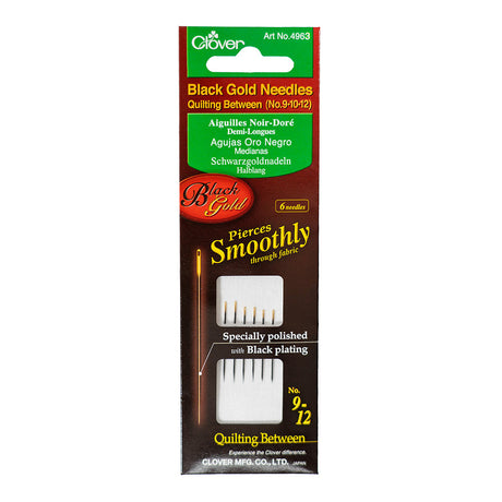 Clover Black Gold Quilting Between Needles - Assorted Sizes 9, 10, 12 - 6 ct