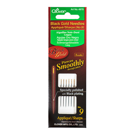 Clover Black Gold Applique/Sharp Needles - Size 9 - 6 ct