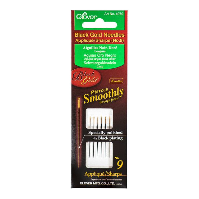 Clover Black Gold Applique/Sharp Needles - Size 9 - 6 ct