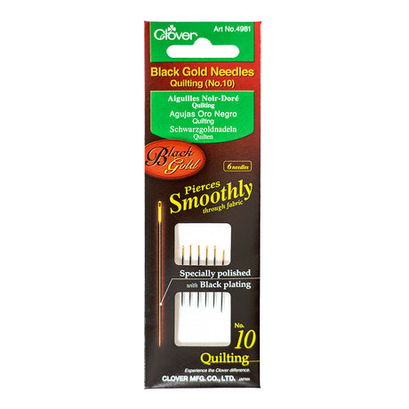 Clover Black Gold Quilting Needles - Size 10 - 6 ct