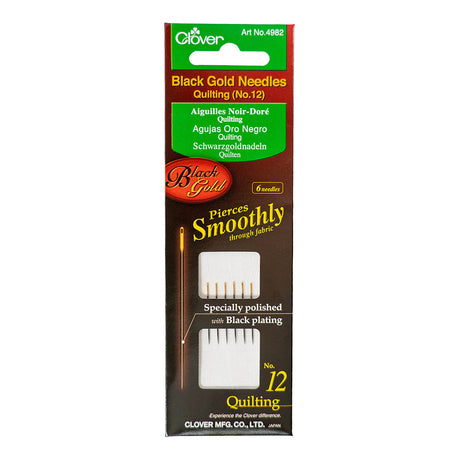 Clover Black Gold Quilting Needles - Size 12 - 6 ct