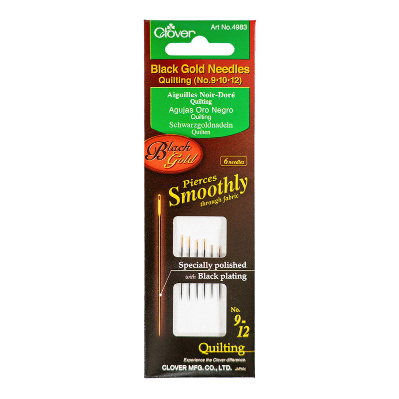 Clover Black Gold Quilting Needles - Assorted Sizes 9, 10, 12 - 6 ct