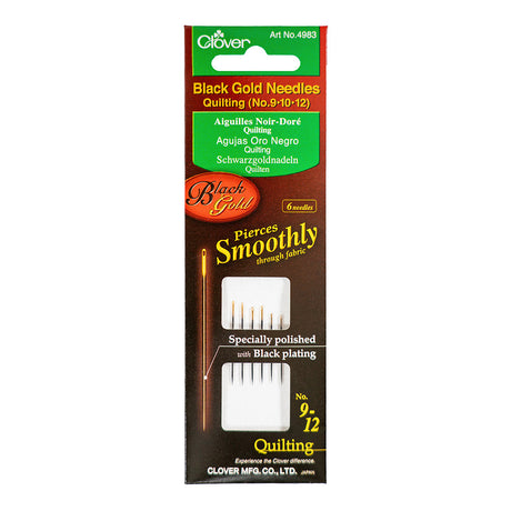 Clover Black Gold Quilting Needles - Assorted Sizes 9, 10, 12 - 6 ct