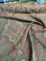 Robert Allen Shahmin Cassis Chenille Upholstery Fabric - Pink, Green Damask, 57" Width (1 Yard)