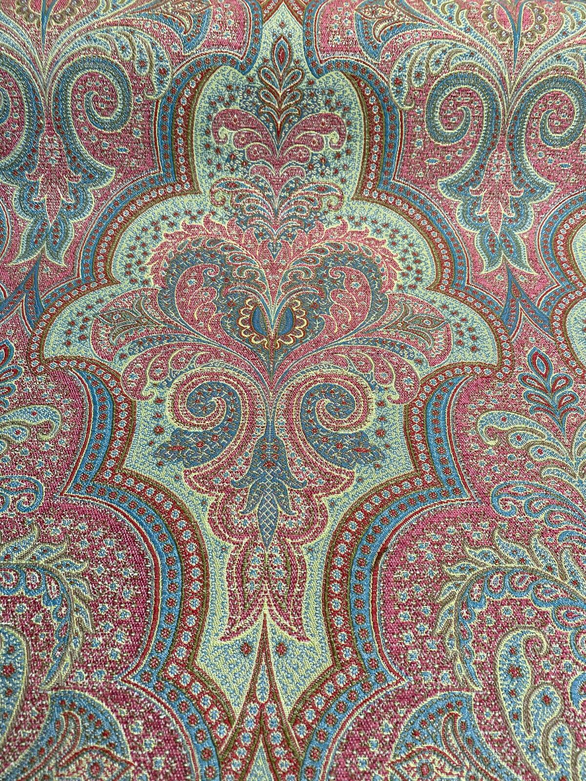 Robert Allen Shahmin Cassis Chenille Upholstery Fabric - Pink, Green Damask, 57" Width (1 Yard)