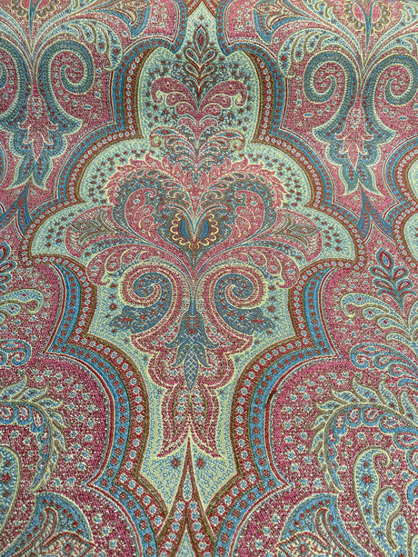 Robert Allen Shahmin Cassis Chenille Upholstery Fabric - Pink, Green Damask, 57" Width (1 Yard)