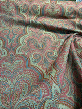 Robert Allen Shahmin Cassis Chenille Upholstery Fabric - Pink, Green Damask, 57" Width (1 Yard)