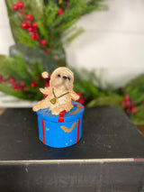 RADYAN Dog Gift Box Holiday Accent Red Round