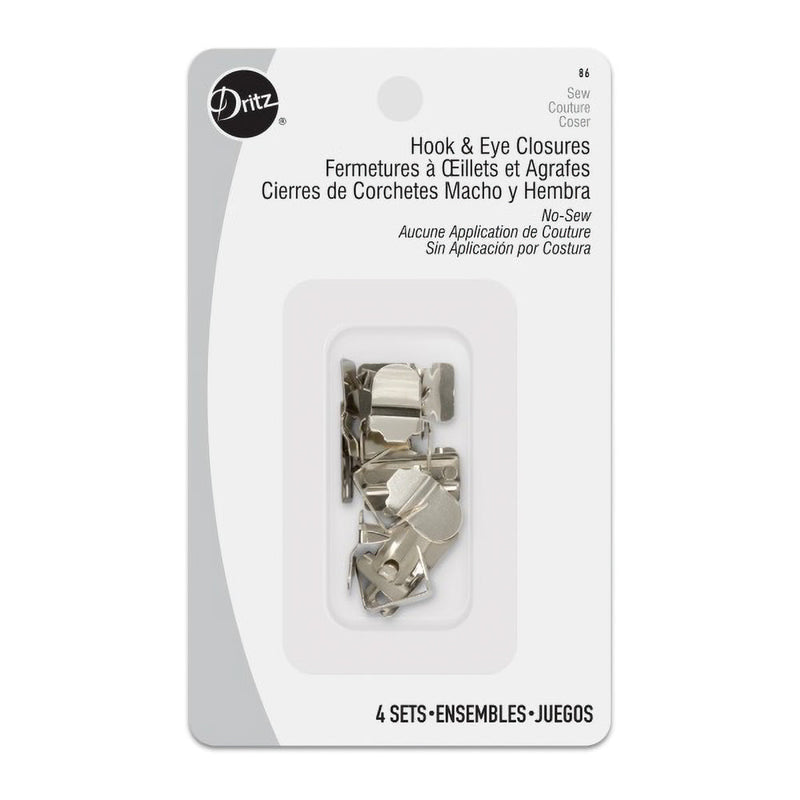 Dritz No-Sew Wide Hook & Eye Closures - Nickel - 4 Sets