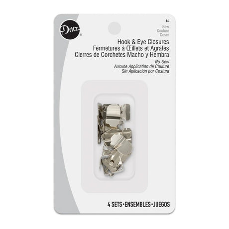 Dritz No-Sew Wide Hook & Eye Closures - Nickel - 4 Sets