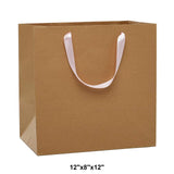 Heavy Kraft Euro Totes with Satin Ribbon Handles 12''x8''x12'' Light Pink Color 12 EACH / PACKAGE