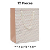 Metallic Dots Euro Totes with Ribbon Handles 7''x 3 7/8 ''x 9''  White / Rose Gold - 12 each / package