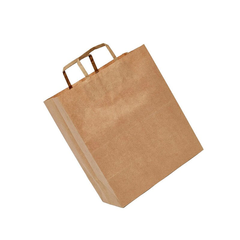 Kraft Paper Grocery Bags with Flat Handles 12" x 7" x 12"