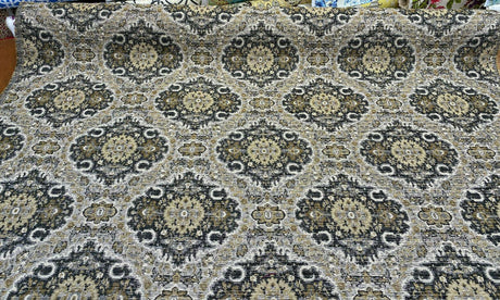 Swavelle Munsee Royal Onyx Damask Chenille Fabric - Antique Gold, Charcoal Black, Taupe Medallion Pattern, 54" Width (1 Yard)