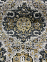 Swavelle Munsee Royal Onyx Damask Chenille Fabric - Antique Gold, Charcoal Black, Taupe Medallion Pattern, 54" Width (1 Yard)