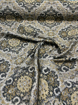 Swavelle Munsee Royal Onyx Damask Chenille Fabric - Antique Gold, Charcoal Black, Taupe Medallion Pattern, 54" Width (1 Yard)