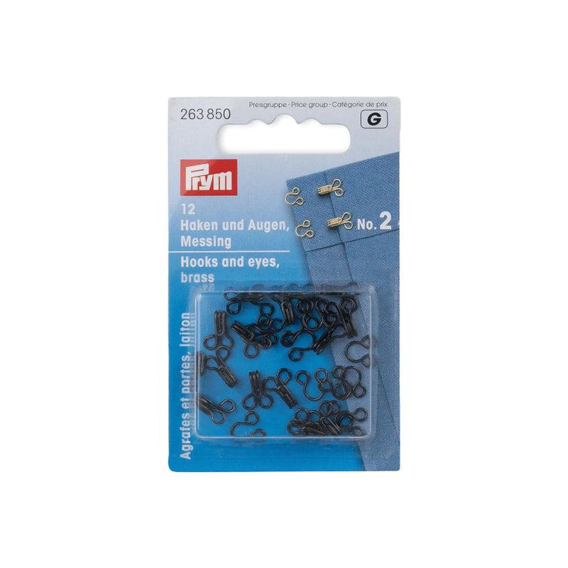 Prym Hooks & Eyes - Black Size 2 - 12 Sets