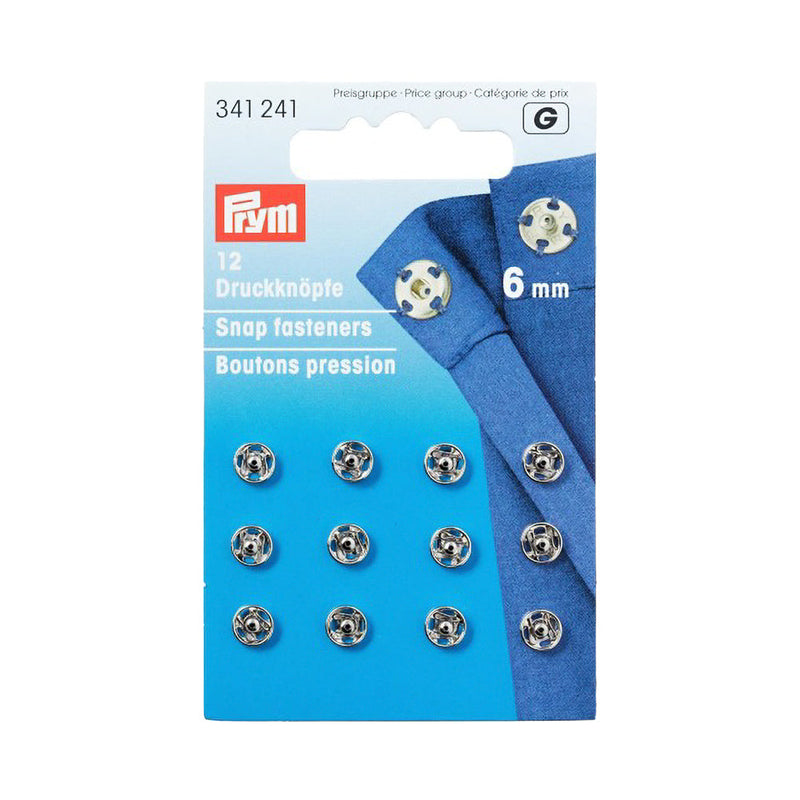 Prym Sew-On Snap Fasteners - Silver Brass 6mm - 12 ct