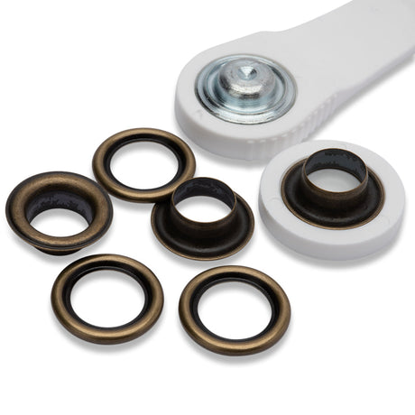 Prym Eyelets with Washers with Tools - Antique Brass 11mm - 15pc