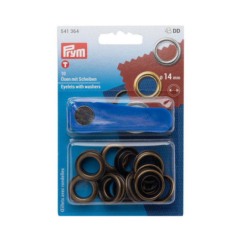 Prym Eyelets with Washers and Tools - Antique Brass 14mm - 10pc