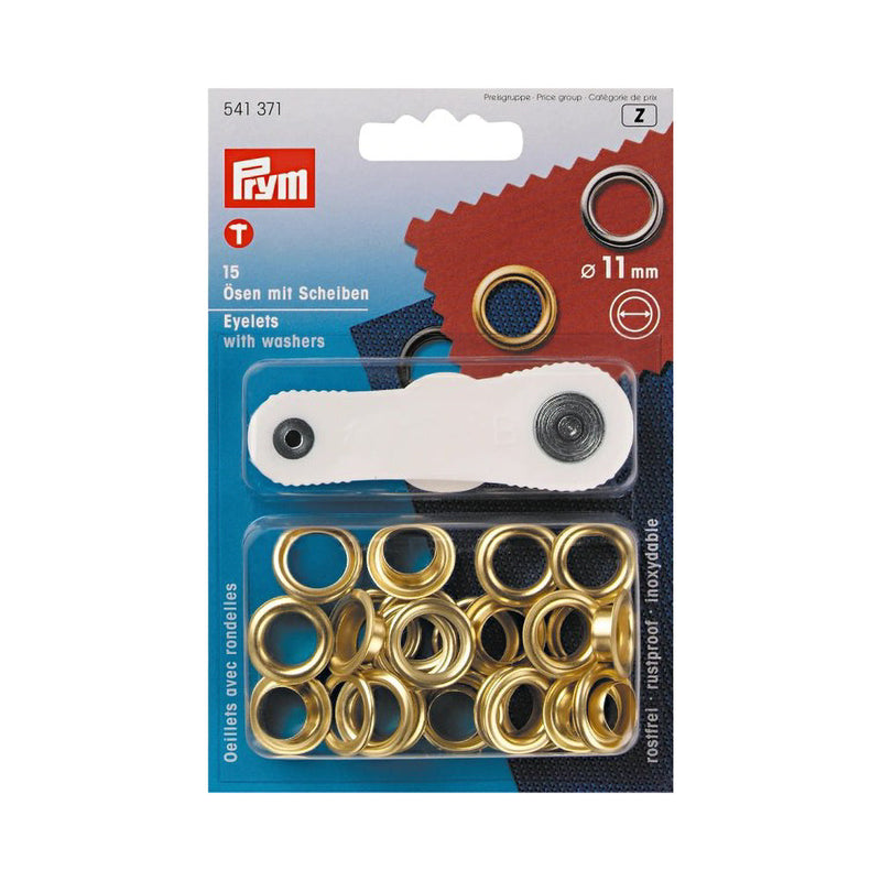 Prym Eyelets with Washers with Tools - Gold 11mm - 15pc