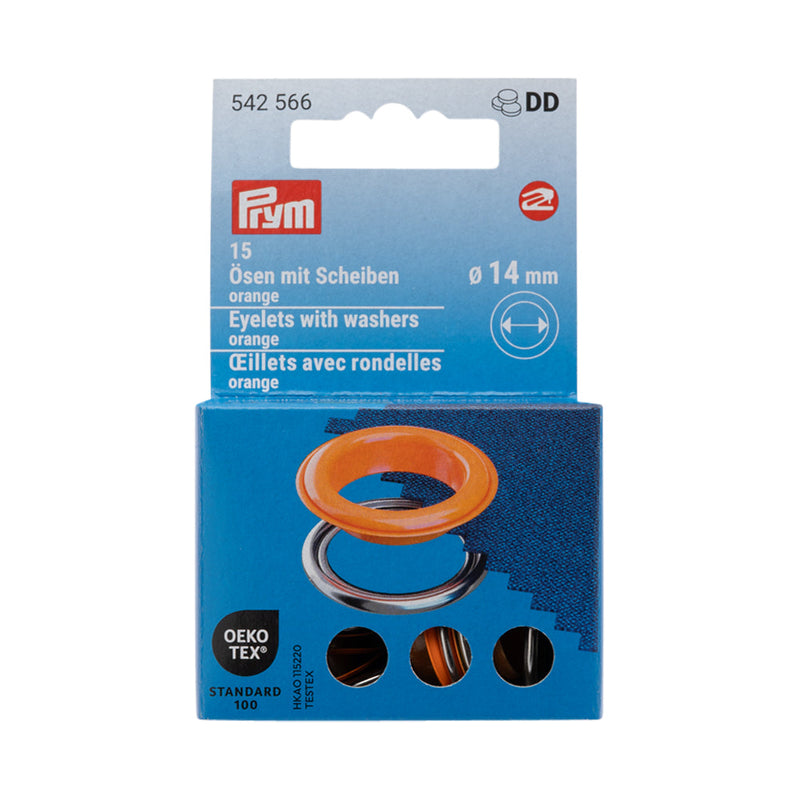 Prym Eyelets with Washers - Orange 14mm - 15pc