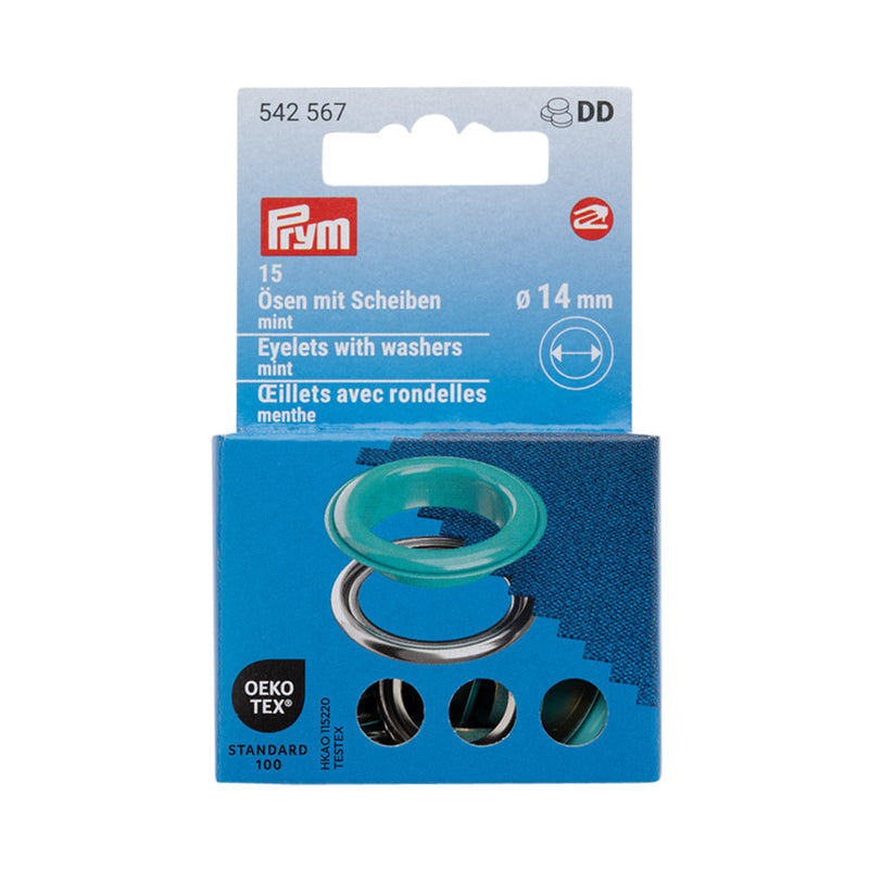 Prym Eyelets with Washers - Mint 14mm - 15pc