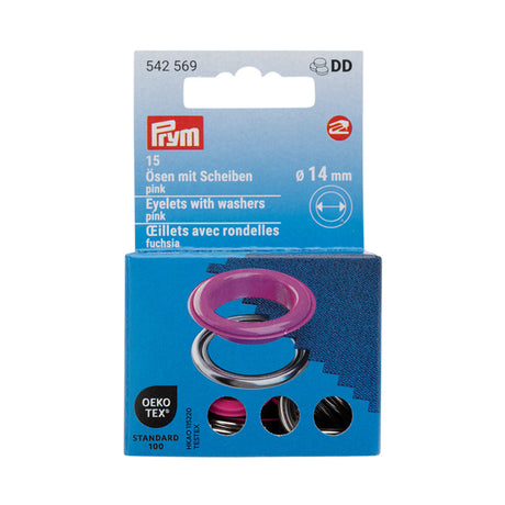 Prym Eyelets with Washers - Pink 14mm - 15pc