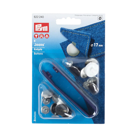 Prym Jeans Buttons - Silver 17mm - 8pc