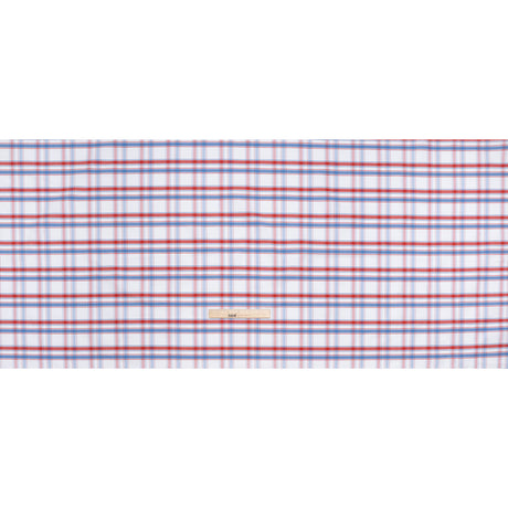 Cotton Oxford Shirting - Sky Blue, Tango Red and White Plaid - Deadstock