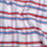 Cotton Oxford Shirting - Sky Blue, Tango Red and White Plaid - Deadstock
