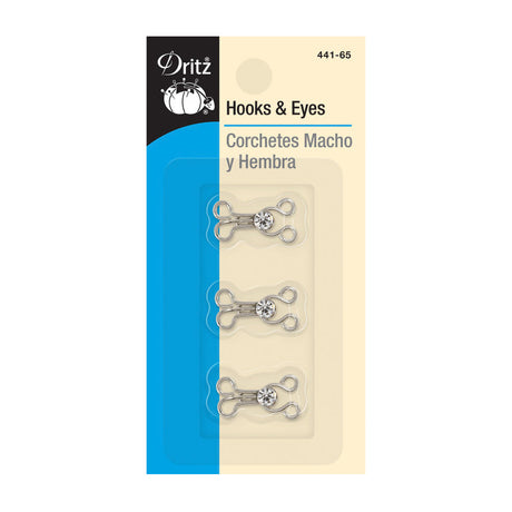 Dritz Decorative Hooks & Eyes with Rhinestones - Nickel - 3 Sets