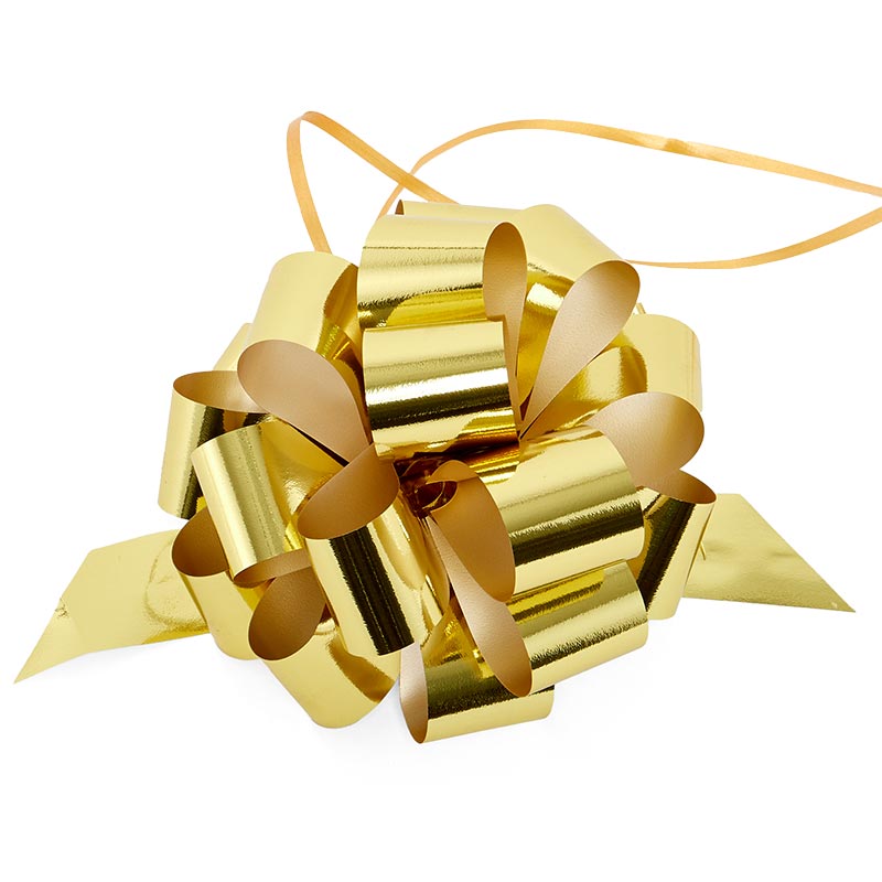 5" Large Poly Pull Bows – Gold Metallic, 1 1/4" Width, 5" Diameter (50 Pieces per Roll)