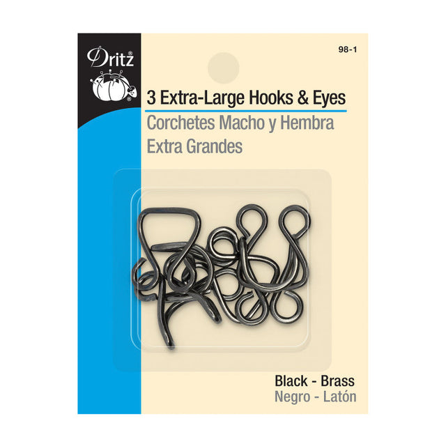 Dritz Extra-Large Hooks & Eyes - Black - 3 Sets