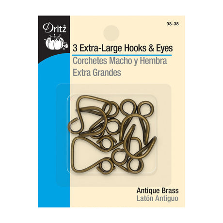Dritz Extra-Large Hooks & Eyes - Antique Brass - 3 Sets