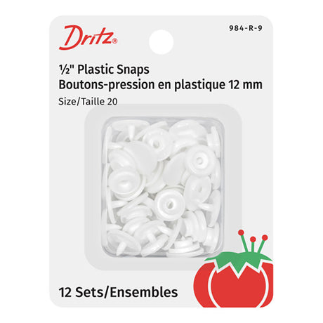 Dritz Plastic Round Snaps - White - 0.5", 12 SETS
