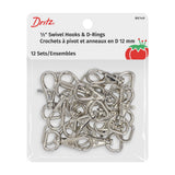 Dritz Swivel Hooks & D-Rings - 0.5" Nickel - 12 Sets