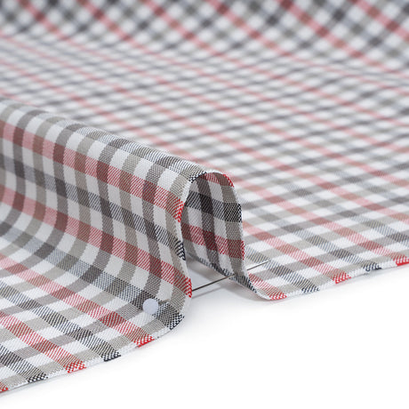 Cotton Oxford Shirting - Charcoal, Warm Gray and Red Checks - Deadstock