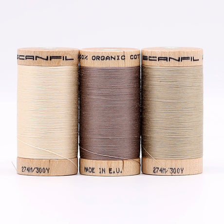 SCANFIL® 30wt Organic Pima Cotton Thread Trio Set - 3ct 300yd Spools - Tan Shades