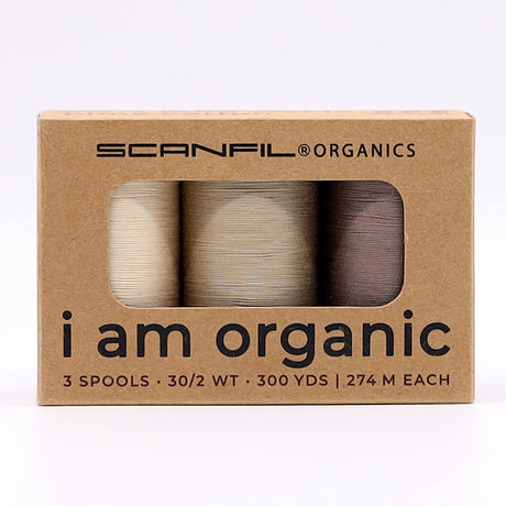 SCANFIL® 30wt Organic Pima Cotton Thread Trio Set - 3ct 300yd Spools - Tan Shades