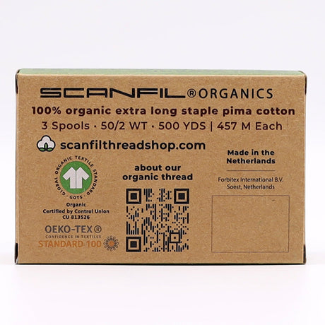 SCANFIL® 50wt Organic Pima Cotton Thread Trio Set - 3ct 500yd Spools - Tan Shades
