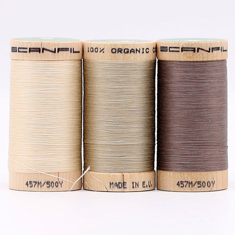 SCANFIL® 50wt Organic Pima Cotton Thread Trio Set - 3ct 500yd Spools - Tan Shades