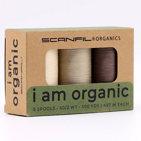SCANFIL® 50wt Organic Pima Cotton Thread Trio Set - 3ct 500yd Spools - Tan Shades