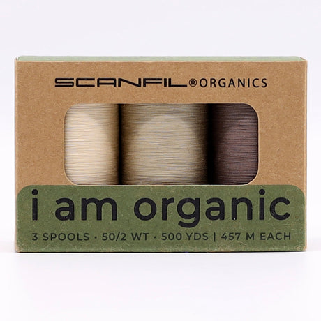 SCANFIL® 50wt Organic Pima Cotton Thread Trio Set - 3ct 500yd Spools - Tan Shades