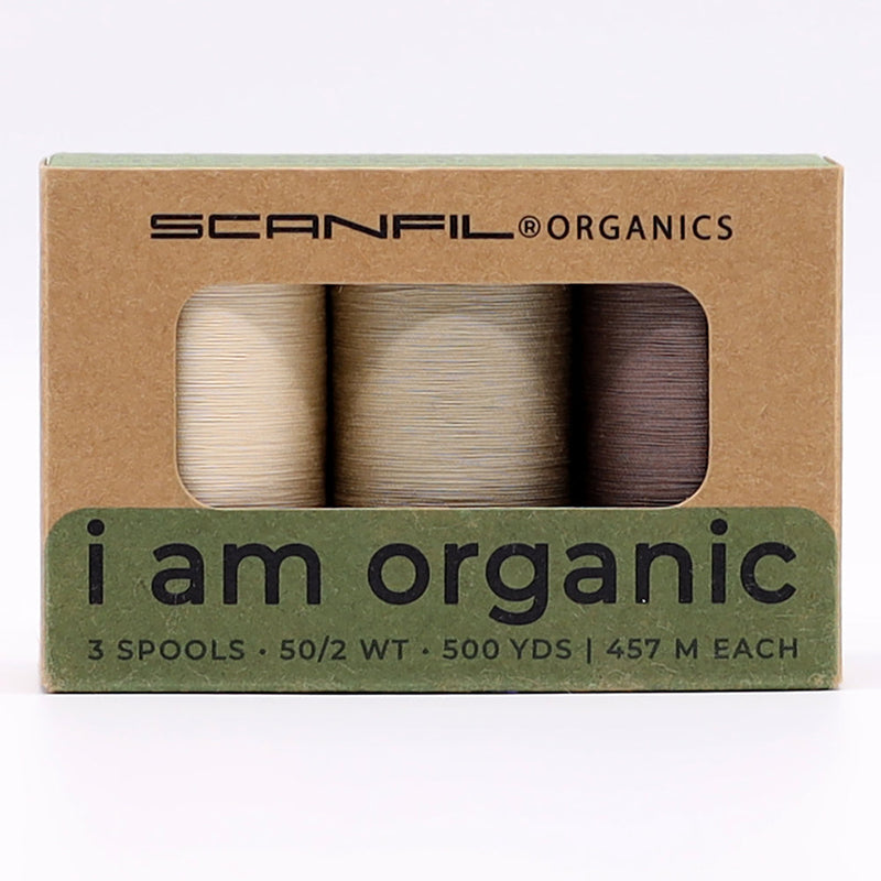 SCANFIL® 50wt Organic Pima Cotton Thread Trio Set - 3ct 500yd Spools - Tan Shades
