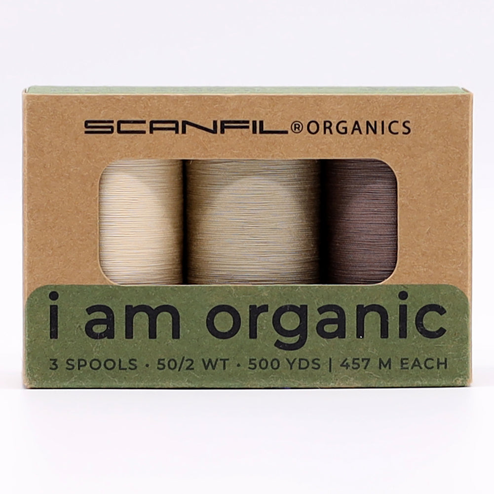 SCANFIL® 50wt Organic Pima Cotton Thread Trio Set - 3ct 500yd Spools - Tan Shades