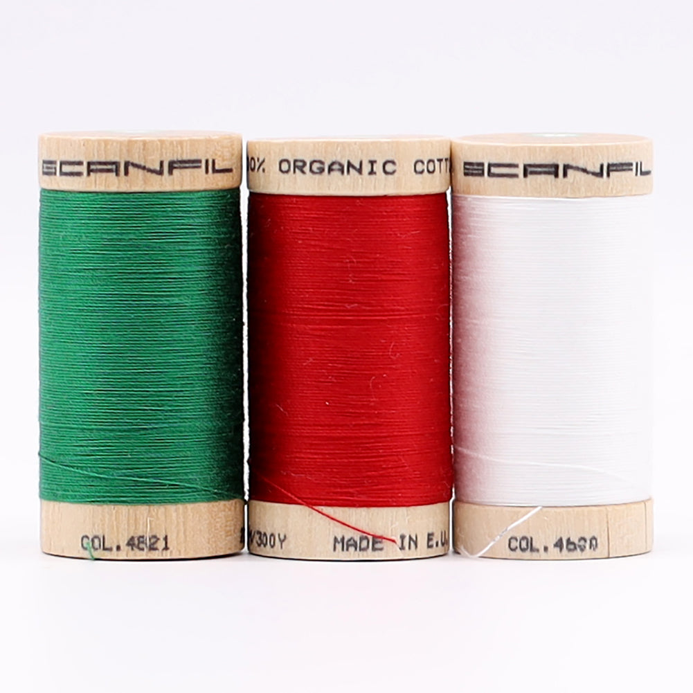 SCANFIL® 30wt Organic Pima Cotton Thread Trio Set - 3ct 300yd Spools - Holiday
